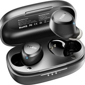 TOZO A1 Mini Wireless Earbuds Bluetooth 5.3 in Ear Light-Weight Headphones Built-in Microphone, IPX5 Waterproof, Immersive Premium Sound Long Distance Connection Headset with Charging Case, Black